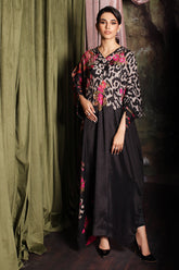 2-Pc Printed Raw-Silk Kaftan with Trouser CMA-3-13